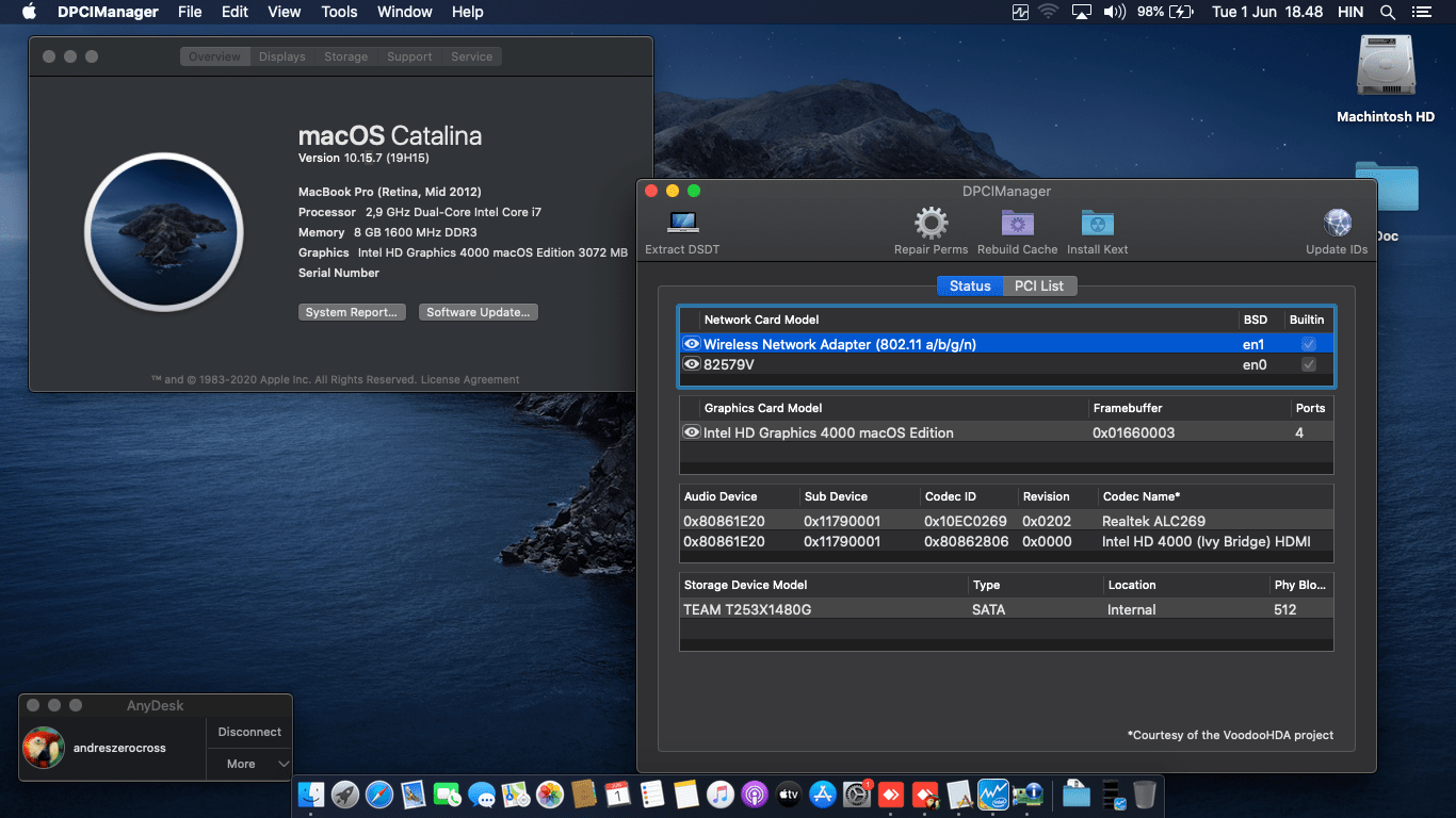 Success Hackintosh macOS Catalina 10.15.7 Build 19H15 in Toshiba Dynabook Satellite B552/F